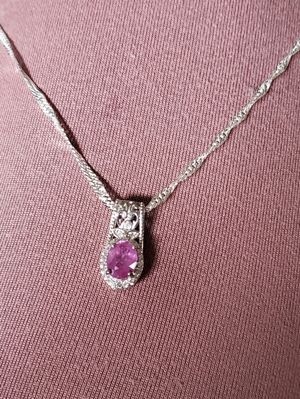 Ilikaka Hot Pink Sapphire Cambodian Zircon Pendant Necklace Platinum Plated